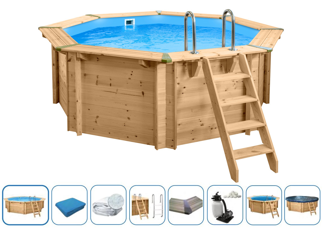 Holzpool Bali 3,55 x 1,16 achteckig/rund DeLuxe Set