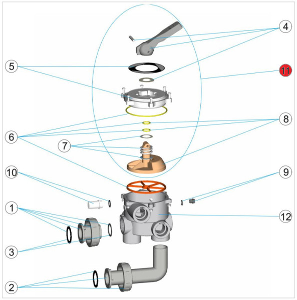Oberteil 6-Wege-Ventil Astral 1 1/2" alt